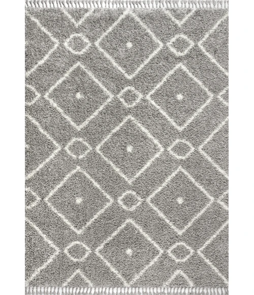 Mercer Shag Plush Tassel Moroccan Diamond Grey/Cream 3 ft. x 5 ft. Area Rug