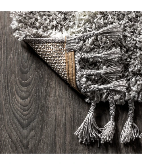 Mercer Shag Plush Tassel Moroccan Diamond Grey/Cream 3 ft. x 5 ft. Area Rug