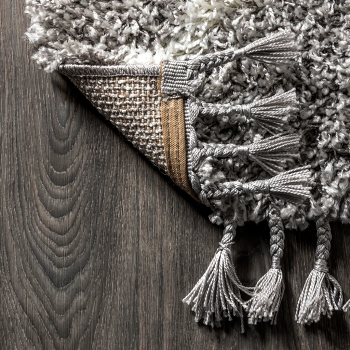 Mercer Shag Plush Tassel Moroccan Diamond Grey/Cream 2 ft. x 8 ft. Runner Rug