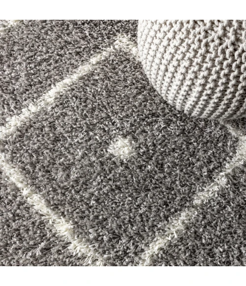 Mercer Shag Plush Tassel Moroccan Diamond Grey/Cream 3 ft. x 5 ft. Area Rug