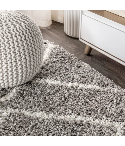 Mercer Shag Plush Tassel Moroccan Diamond Grey/Cream 3 ft. x 5 ft. Area Rug