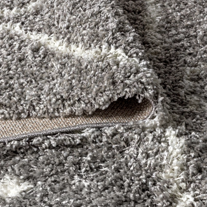 Mercer Shag Plush Tassel Moroccan Diamond Grey/Cream 2 ft. x 8 ft. Runner Rug