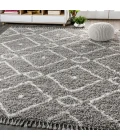 Mercer Shag Plush Tassel Moroccan Diamond Grey/Cream 3 ft. x 5 ft. Area Rug