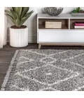 Mercer Shag Plush Tassel Moroccan Diamond Grey/Cream 3 ft. x 5 ft. Area Rug