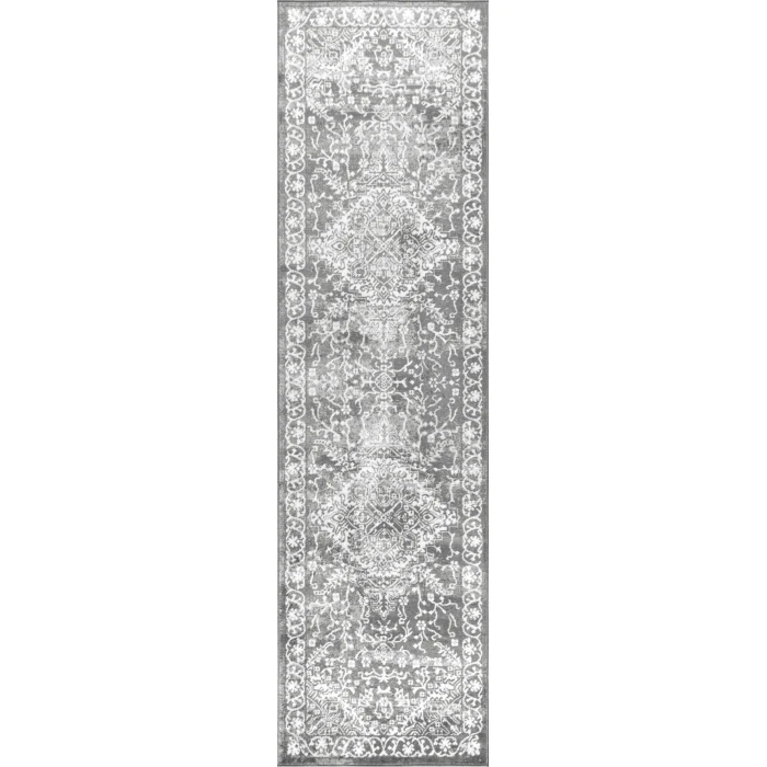 Modern  Vintage Medallion Light Grey 2 ft. x 8 ft. Runner Rug
