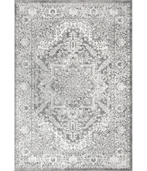 Modern  Vintage Medallion Light Grey 8 ft. x 10 ft. Area Rug