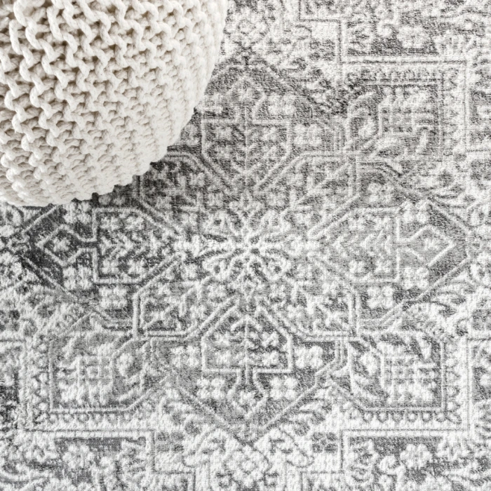 Modern  Vintage Medallion Grey 6' Round Area Rug