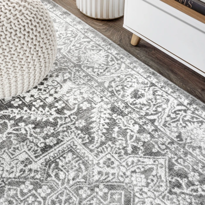 Modern  Vintage Medallion Grey 6' Round Area Rug