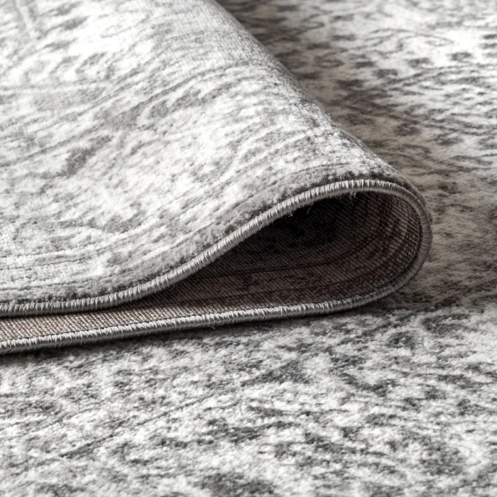 Modern  Vintage Medallion Grey 6' Round Area Rug