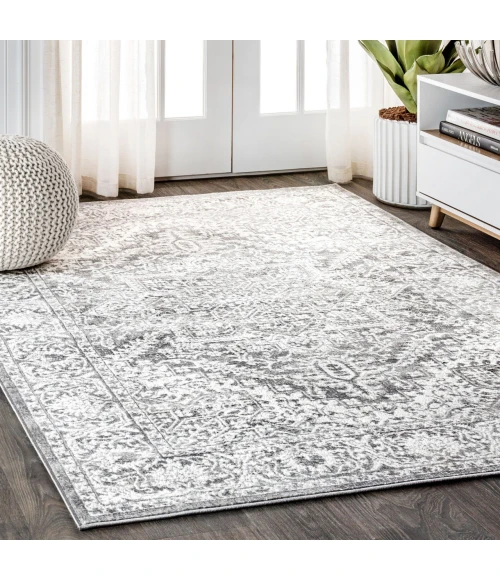 Modern  Vintage Medallion Light Grey 8 ft. x 10 ft. Area Rug