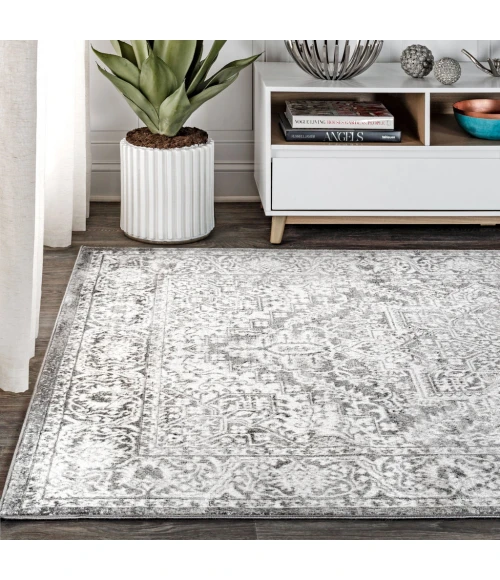 Modern  Vintage Medallion Light Grey 8 ft. x 10 ft. Area Rug