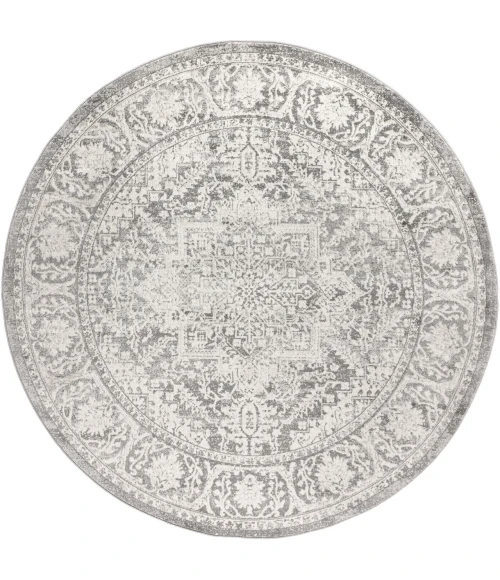 Modern  Vintage Medallion Grey 5' Round Area Rug