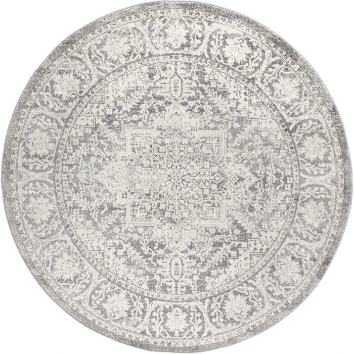 Modern  Vintage Medallion Grey 6' Round Area Rug