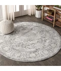Modern  Vintage Medallion Grey 5' Round Area Rug