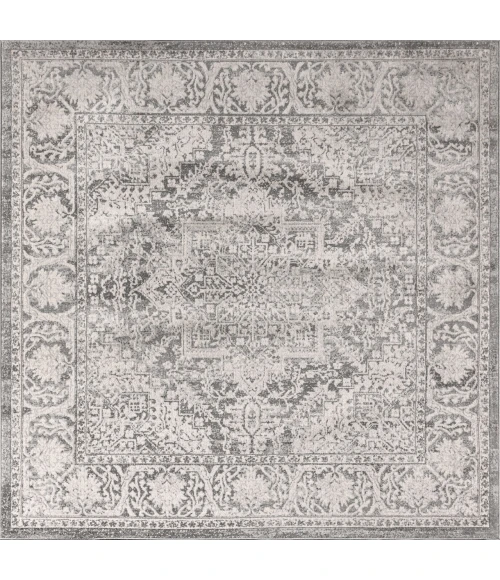 Modern  Vintage Medallion Grey 6' Square Area Rug