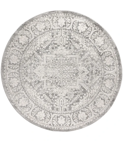 Modern  Vintage Medallion Grey 6' Round Area Rug