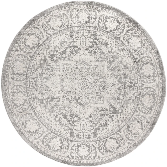 Modern  Vintage Medallion Grey 6' Round Area Rug