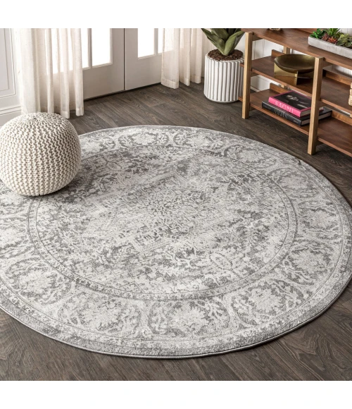Modern  Vintage Medallion Grey 6' Round Area Rug