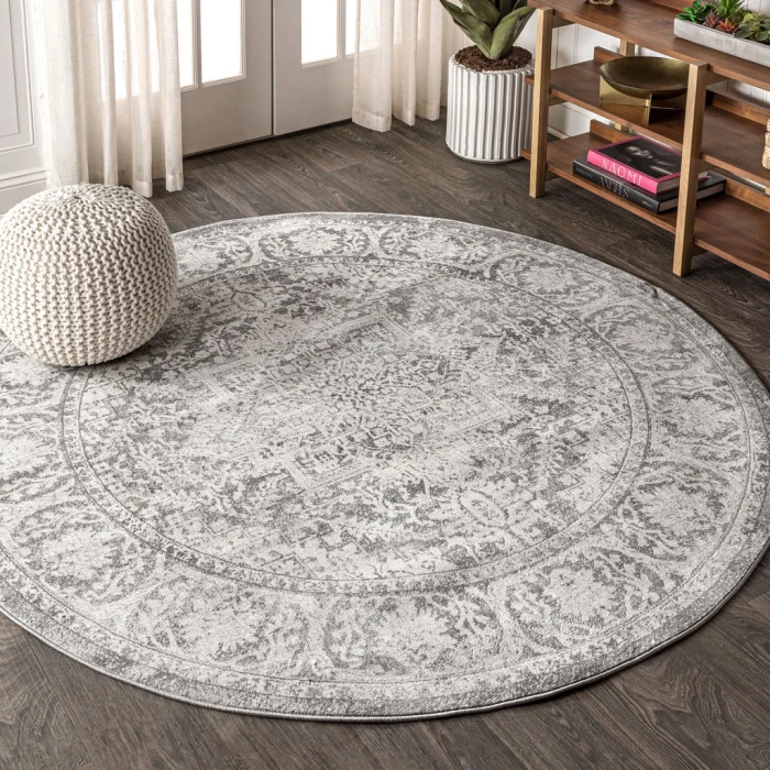 Modern  Vintage Medallion Grey 6' Round Area Rug