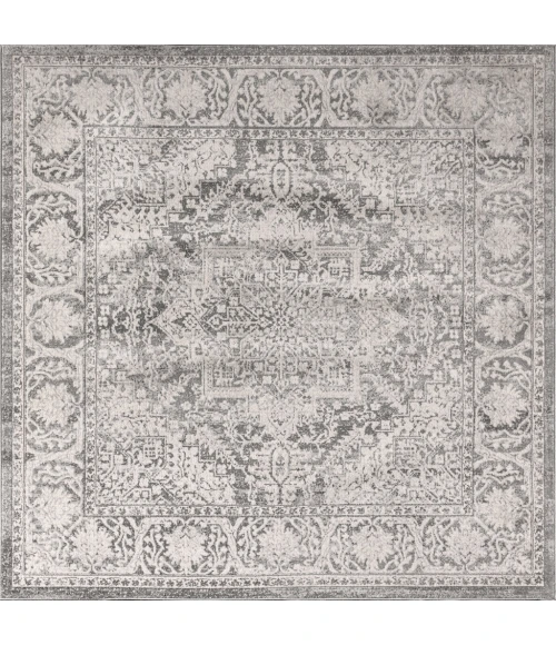 Modern  Vintage Medallion Grey 6' Square Area Rug