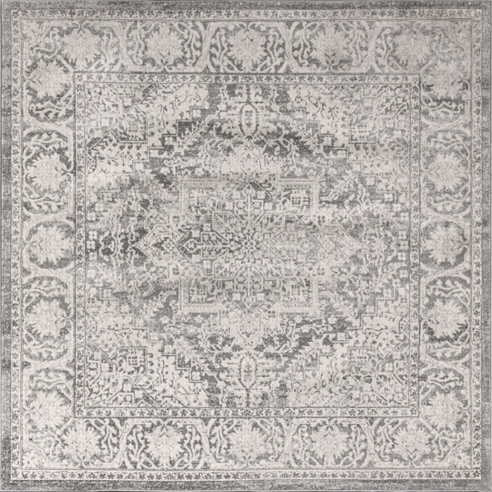 Modern  Vintage Medallion Grey 6' Square Area Rug