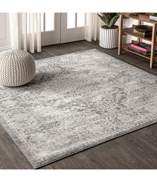 Modern  Vintage Medallion Grey 6' Square Area Rug