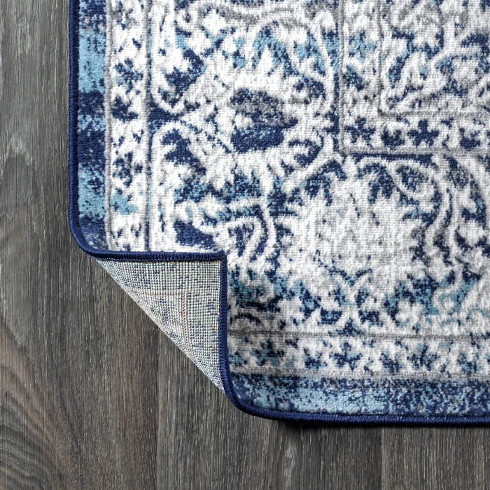 Modern  Vintage Medallion Navy /Light Grey 5 ft. x 8 ft. Area Rug