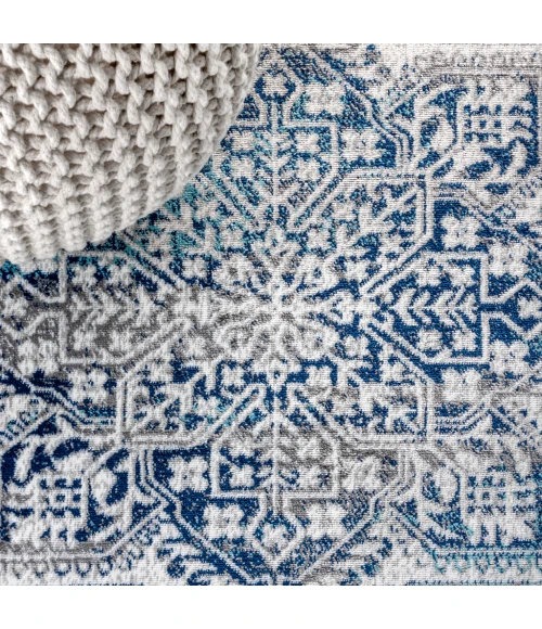 Modern  Vintage Medallion Navy /Light Grey 6' Round Area Rug