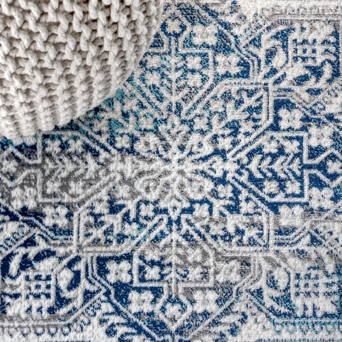 Modern  Vintage Medallion Navy /Light Grey 5 ft. x 8 ft. Area Rug