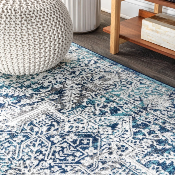 Modern  Vintage Medallion Navy /Light Grey 5 ft. x 8 ft. Area Rug