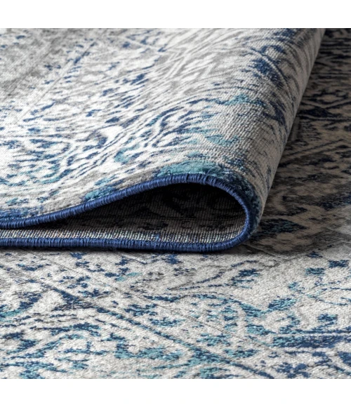 Modern  Vintage Medallion Navy /Light Grey 6' Round Area Rug