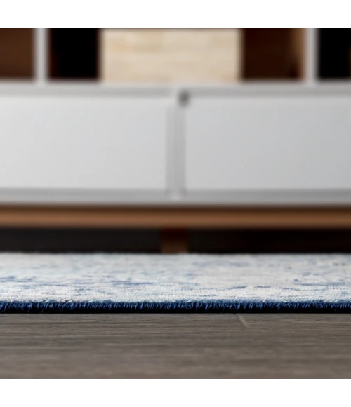 Modern  Vintage Medallion Navy /Light Grey 6' Round Area Rug