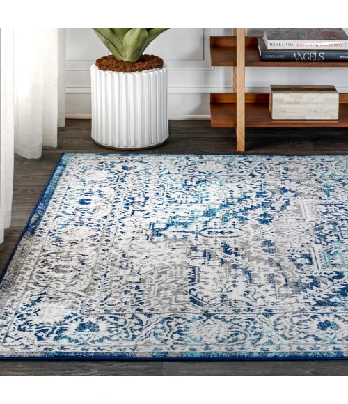 Modern  Vintage Medallion Navy /Light Grey 8 ft. x 10 ft. Area Rug