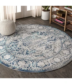 Jonathany Modern Persian MDP100B Navy /Light Grey Area Rug 6 ft. 7 in. X 6 ft. 7 in. Round