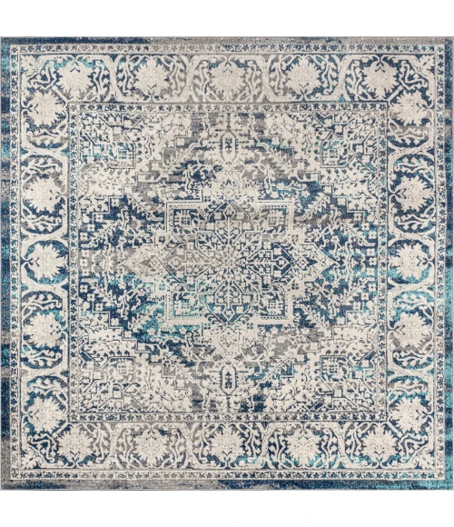 Modern  Vintage Medallion Navy /Light Grey 6' Square Area Rug