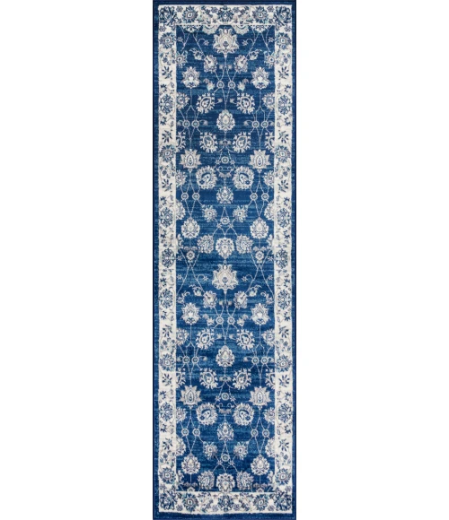 Modern  Vintage Moroccan Traditional Navy/Light Grey 2 ft. x 8 ft. Runner Rug