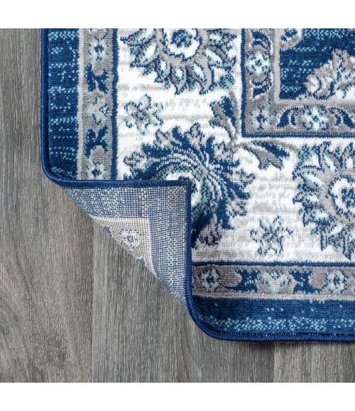 Modern  Vintage Moroccan Traditional Navy/Light Grey 2 ft. x 8 ft. Runner Rug