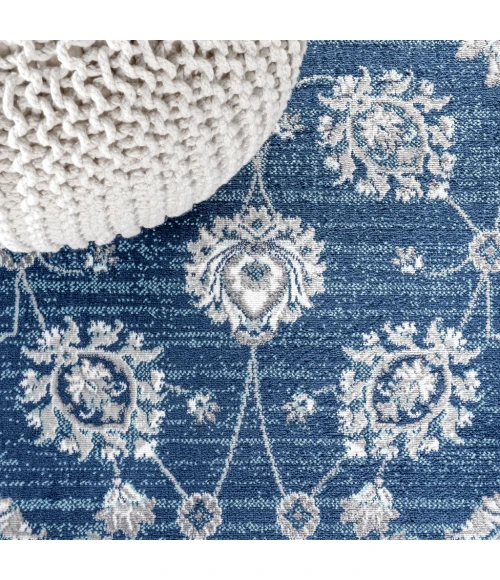 Modern  Vintage Moroccan Traditional Navy/Light Grey 2 ft. x 8 ft. Runner Rug