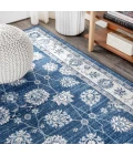 Modern  Vintage Moroccan Traditional Navy/Light Grey 2 ft. x 8 ft. Runner Rug
