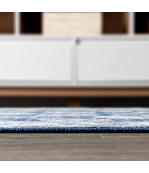 Modern  Vintage Moroccan Traditional Navy/Light Grey 2 ft. x 8 ft. Runner Rug