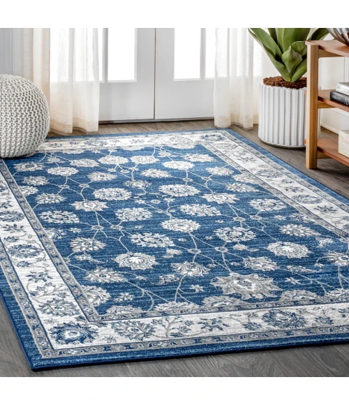 Modern  Vintage Moroccan Traditional Navy/Light Grey 5 ft. x 8 ft. Area Rug