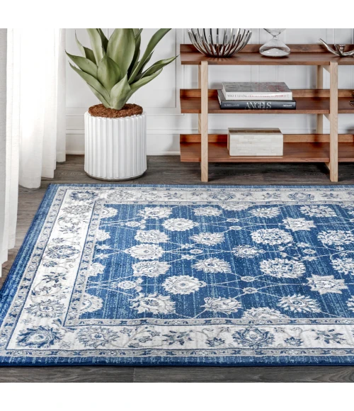 Modern  Vintage Moroccan Traditional Navy/Light Grey 5 ft. x 8 ft. Area Rug