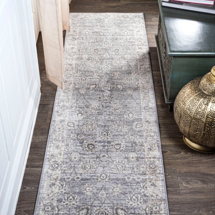 Modern  Vintage Moroccan Traditional Light Gray 2 ft. x 10 ft. Runner Rug