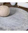 Modern  Vintage Moroccan Traditional Light Gray 6' Round Area Rug