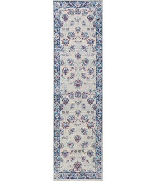 Modern  Vintage Moroccan Traditional Blue/Ivory/Red 2 ft. x 10 ft. Runner Rug