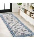 Modern  Vintage Moroccan Traditional Blue/Ivory/Red 2 ft. x 10 ft. Runner Rug