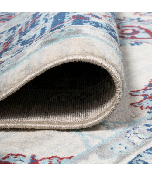 Modern  Vintage Moroccan Traditional Blue/Ivory/Red 5' Square Area Rug