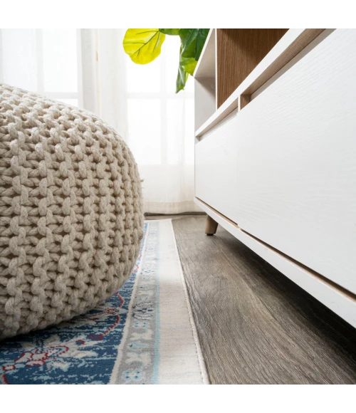 Modern  Vintage Moroccan Traditional Blue/Ivory/Red 5' Square Area Rug