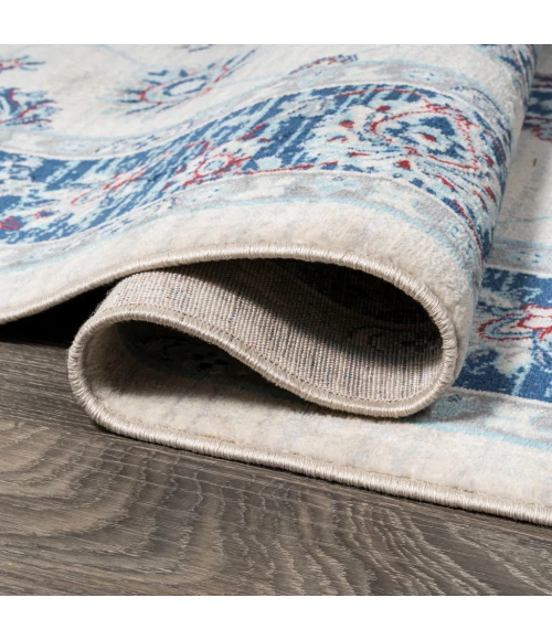 Modern  Vintage Moroccan Traditional Blue/Ivory/Red 5' Square Area Rug