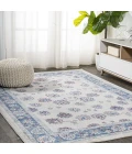 Modern  Vintage Moroccan Traditional Blue/Ivory/Red 5 ft. x 8 ft. Area Rug